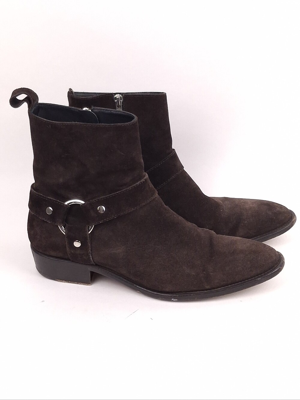 Thursday Mens O-ring Harness Boots Italian suede leather Blake stitch brown